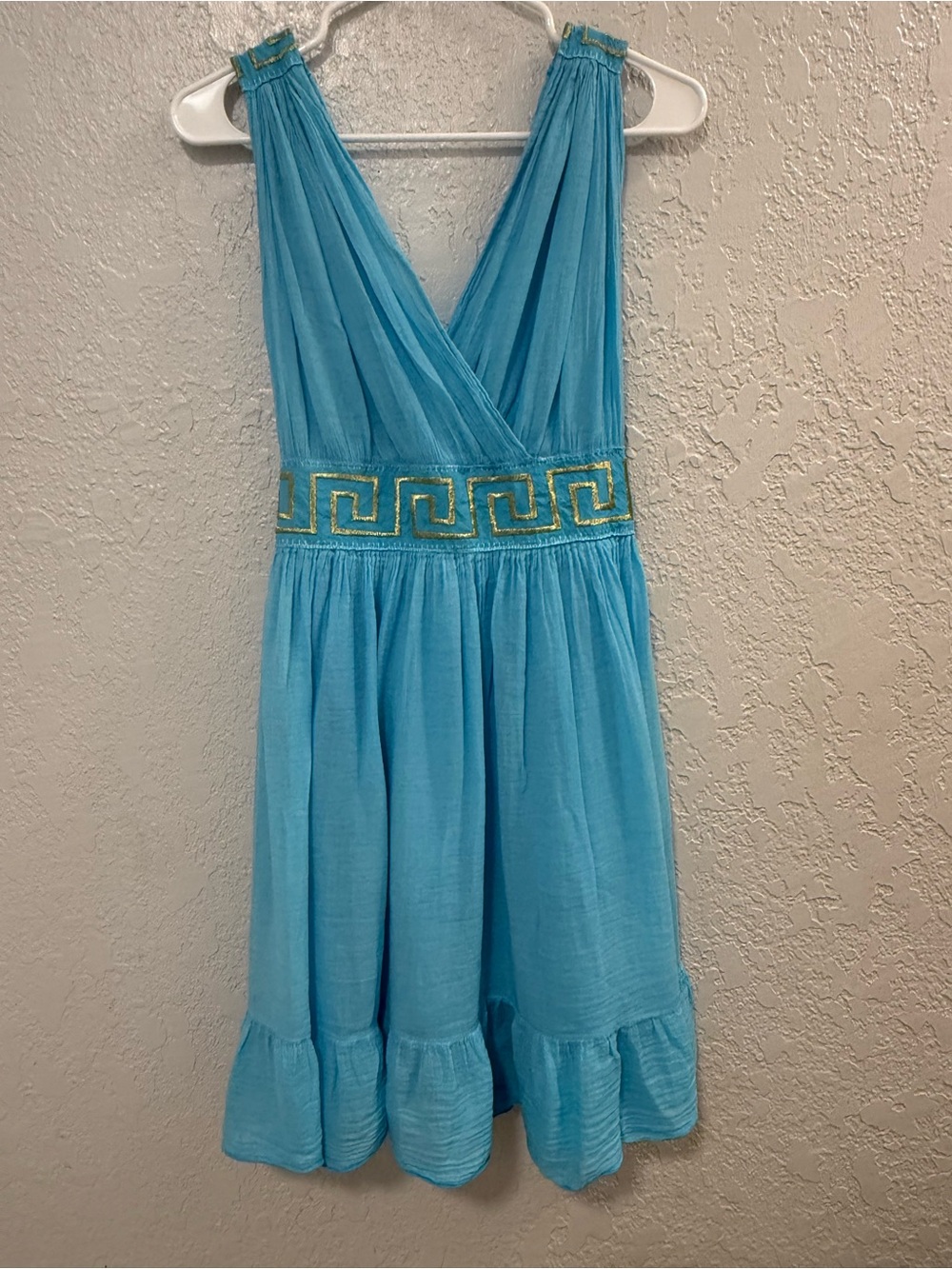 Gregory Turquoise Blue Sundress with Gold Embroidered Waist